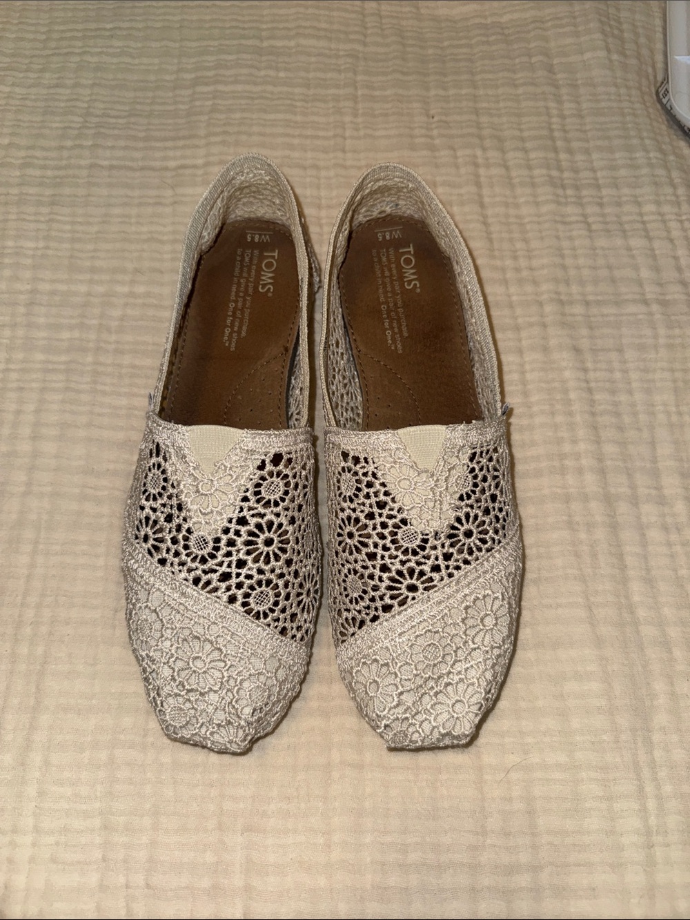 TOMS Crochet Lace Alpargata Flats in Cream